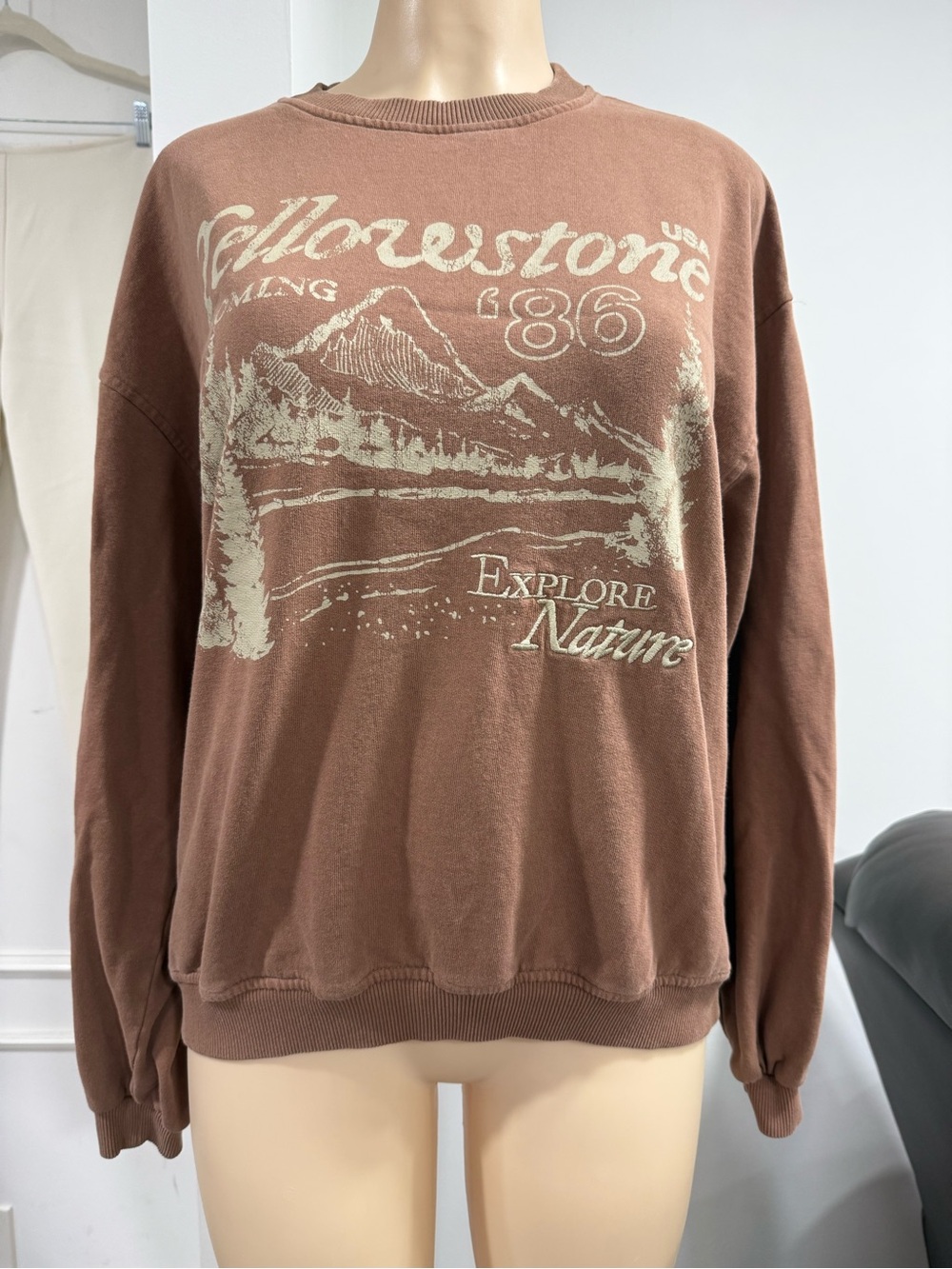 Urban Outfitters Brown Graphic "Yellowstone '86" Crewneck Sweatshirt